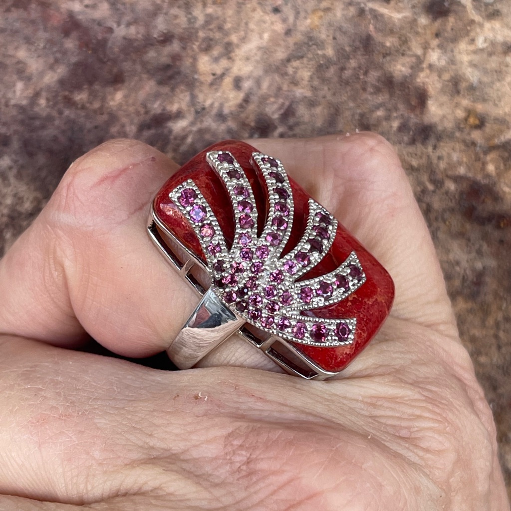Gem Insider Sterling Coral & Garnet Ring Size 7
